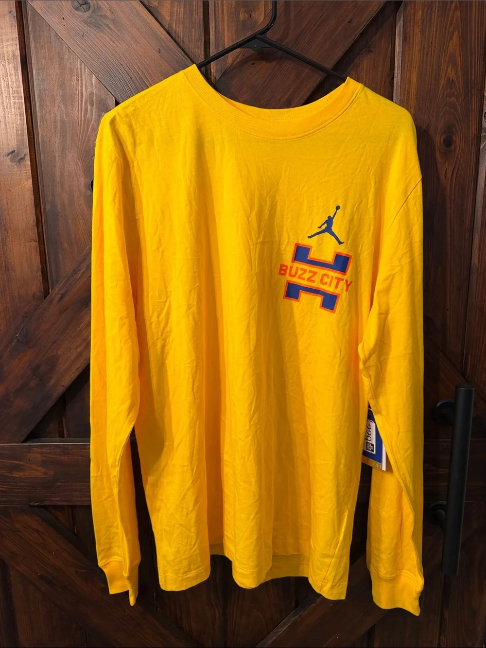 Jordan Yellow Long Sleeve Buzz City Tee with Blue & Orange Logo